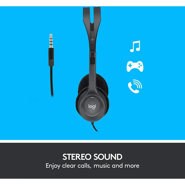 Logitech H111 Kopfhörer mit Mikrofon, Stereo-Headset, Mikrofon und Kopfbügel verstellbar, weiche Ohrpolster, 3,5mm Klinke, 1,8 m Kabel, plattformübergreifend kompatibel, PC/Mac/Laptop/Tablet/Smartphone, VoIP-Headset, grau – Bild 2