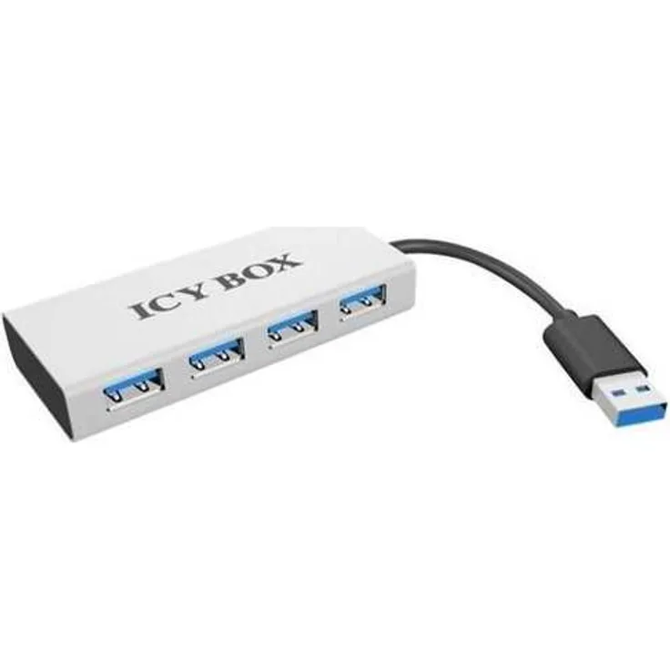 ICY BOX IB-AC6104 4-fach USB 3.0 Hub, integriertes USB-Kabel, Aluminium, silber-schwarz