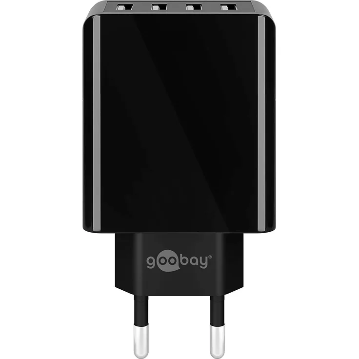 Goobay 4-fach USB-Ladegerät 30W, Schwarz - mit 4x USB-Buchse, flache Bauform (44953)