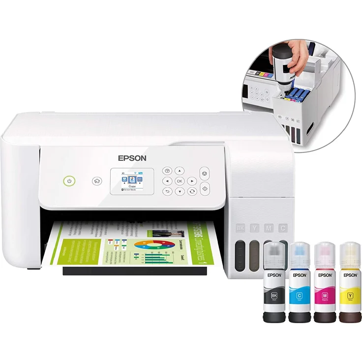 Epson EcoTank ET-2756 (3-in-1) Multifunktionsdrucker - (Tintenstrahl) Farbe, Druckgeschwindigkeit: 10,5 s/w, 5 Farbe, Auflösung: 5760 x 1440, WLAN, Mobile Print, AirPrint (C11CG22403) – Bild 2