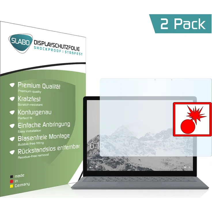 2x Slabo Panzerschutzfolie für Microsoft Surface Laptop (34,29 cm 13,5) KLAR Shockproof Displayfolie Schutzfolie Folie