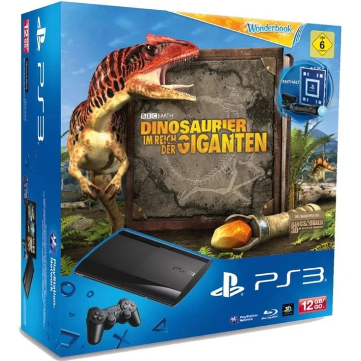 Sony PlayStation 3 Super Slim Charcoal Black 12GB Bundle inkl. Dinosaurier im Reich der Giganten + Move Starter Pack 2 – Bild 1