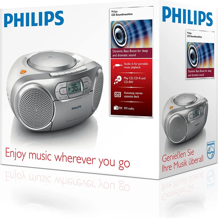 Philips AZ127 Soundmaschine (Dynamic Bass Boost, UKW-Tuner, 20 CD-Titel programmierbar, Kassetten-Deck) silber – Bild 4