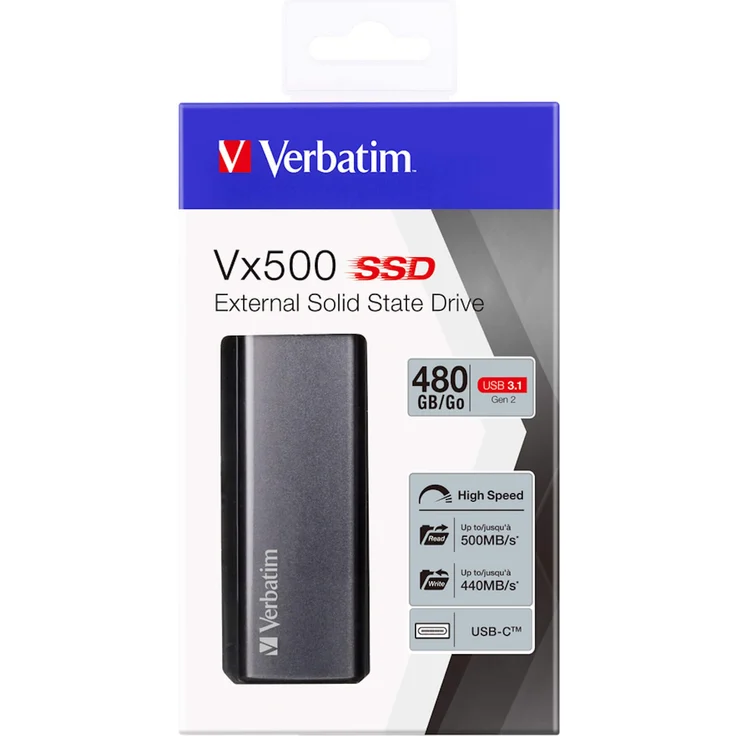 Verbatim Vx500 - Solid-State-Disk - 480 GB - extern (tragbar) - USB 3.1 Gen 2 (USB-C Steckverbinder) - Space-grau (47443) – Bild 6