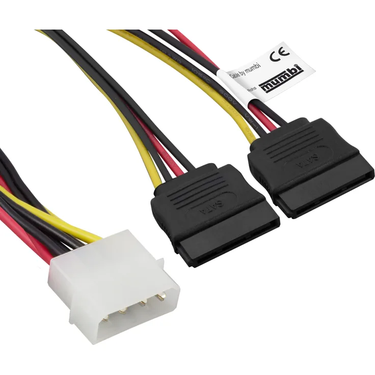 mumbi Stromkabel Y Stecker 4-polig auf 2-Fach S-ATA - Y SATA Power Kabel - 1x 4pin an 2X 15pin - Länge: ca. 15cm