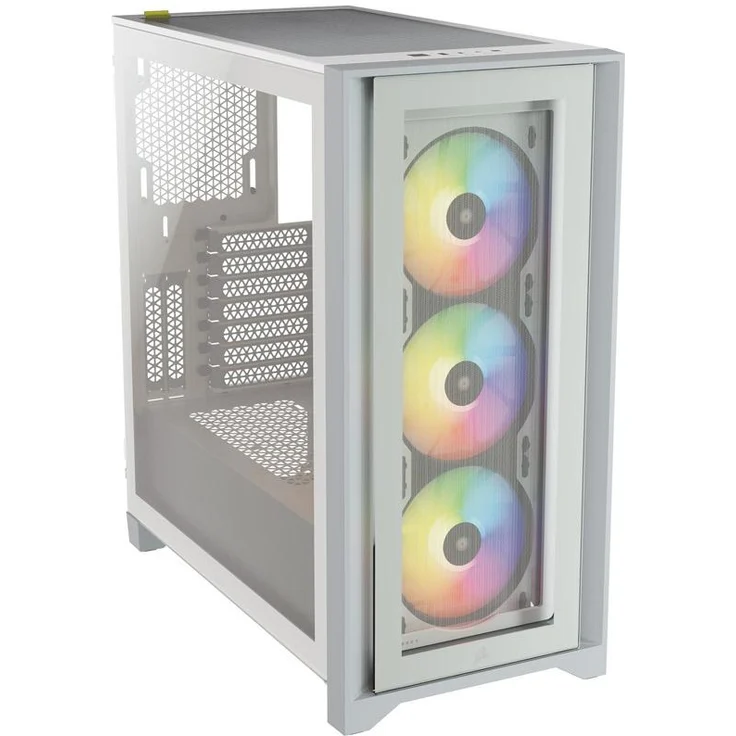 Corsair iCUE 4000X RGB Mid-Tower-ATX-Gehäuse mit Gehärtetem Glas (Seiten-und Frontscheiben aus Gehärtetem Glas, RapidRoute-Kabelführungssystem, Drei im Lieferumfang 120-mm-RGB-Lüfter) Weiß – Bild 1