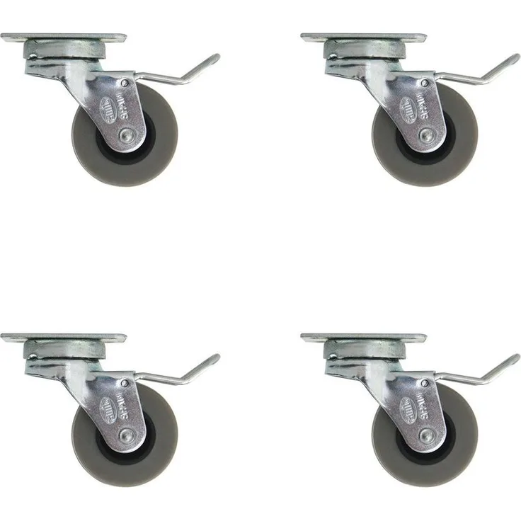 Ms Beschläge - 4er Set Hartgummirollen 40mm mit Bremse und Anschraubplatte Möbelrollen Grau