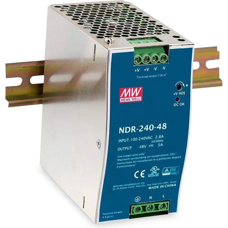 DIGITUS Industrielles Netzteil - Hutschienen-Montage - Output 48V DC - 5A - 240W - Input 100-240 VAC - Metallgehäuse