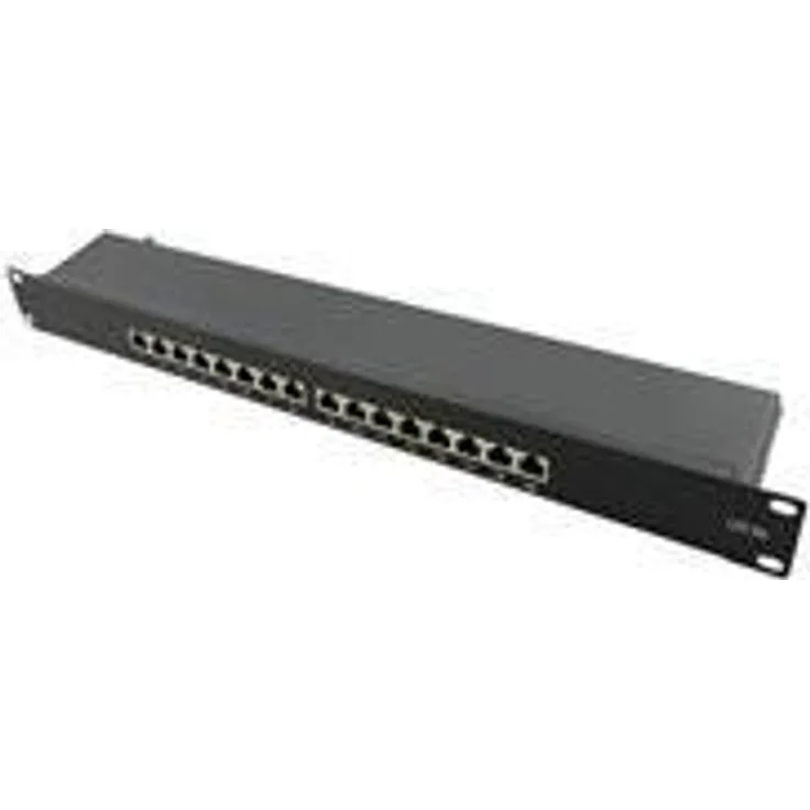 LogiLink Professional NP0076 Vollgeschirmtes Cat 6A Patch--Verteilerfeld mit 16-Ports, PoE und PoE+, (1 Höheneinheit) Schwarz