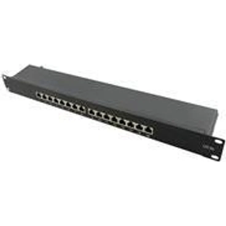 LogiLink Professional NP0076 Vollgeschirmtes Cat 6A Patch--Verteilerfeld mit 16-Ports, PoE und PoE+, (1 Höheneinheit) Schwarz