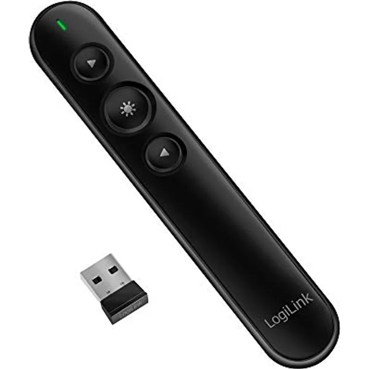 LogiLink ID0190 - kabelloser Presenter (wireless 2,4 GHz) im 3-Tasten Design mit integriertem roten Laserpointer für eine perfekte Präsentation, Schwarz