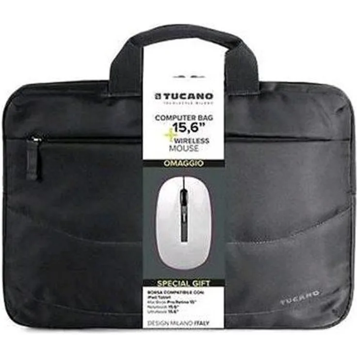 Tucano BU-Bidea-WM Bundle aus Idea Slim Laptop/Tablettasche und kabelloser Maus, 38,1 cm (15 Zoll) schwarz