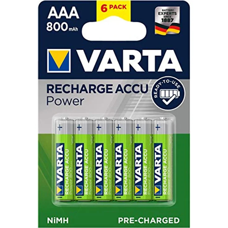 VARTA Rechargeable Accu Power vorgeladener AAA Micro Ni-Mh Akku (6er Pack, 800 mAh) , wiederaufladbar ohne Memory-Effekt - sofort einsatzbereit – Bild 1