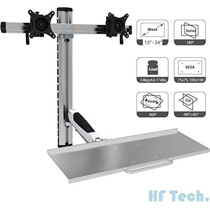 HFTEK FY09WS Workfit Workstation Monitor Halterung Halter Wandhalterung Sit & Stand bis zu 24 Zoll mit VESA 75 / 100 (FY09WS)