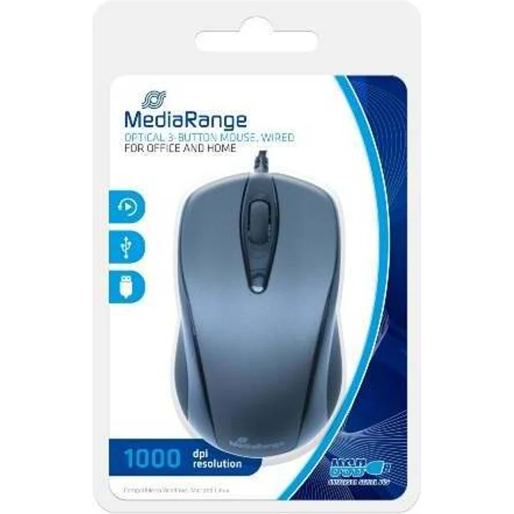 MediaRange Optische 3-Tasten Maus, mit Kabel, schwarz-grau – Bild 1
