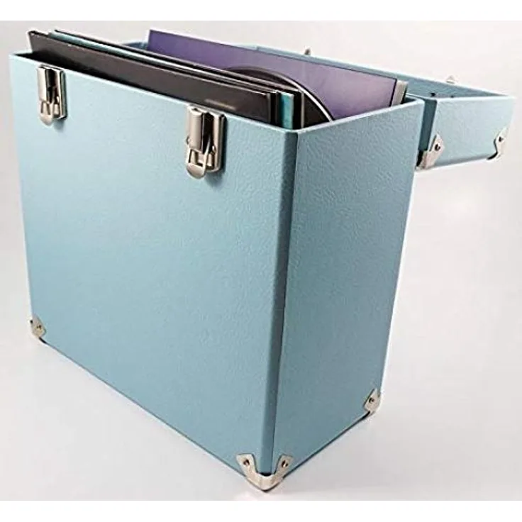 GPO CASE12 Tragbares Aufbewahrungsbox für 12'' Schallplatten (für bis zu 30 Vinyl-Schallplatten), Blau