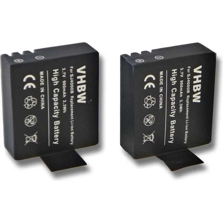 2 x vhbw Li-Ion Akku Set 900mAh (3.7V) für Camcorder, Videokamera, Sportkamera Qumox SJ4000 wie SJ4000.