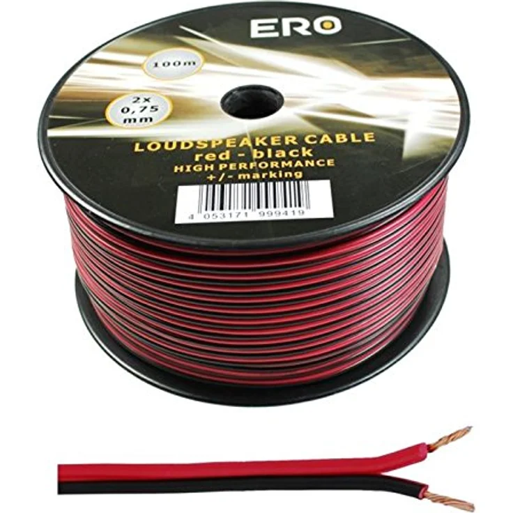 Lautsprecherkabel 2x0,75mm2 - 100m - rot-schwarz - CCA - Audiokabel - Boxenkabel