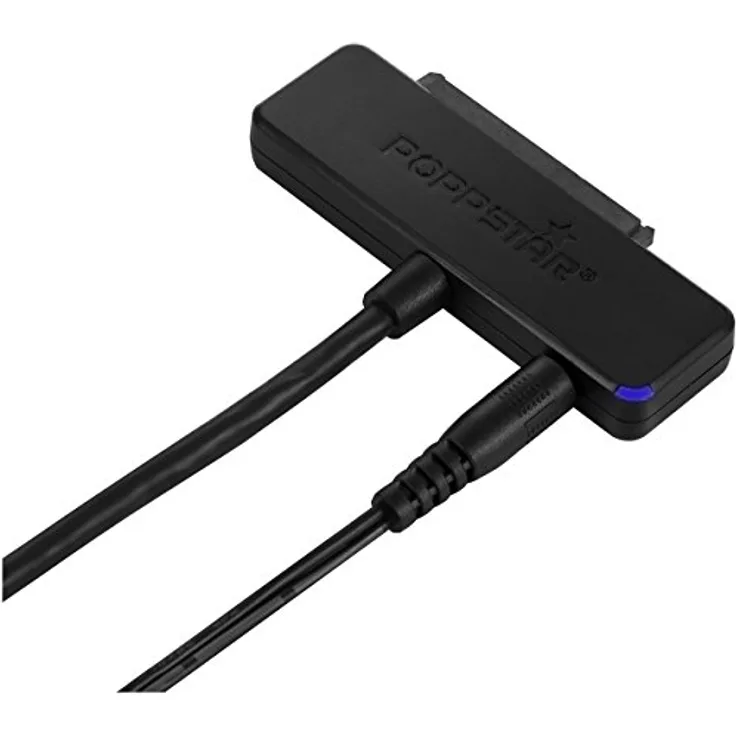 Poppstar Festplattenadapter mit Netzteil (USB 3.1 Gen 1 Typ A) Sata USB Adapter für Festplatten (SSD, HDD, 2,5 u. 3,5 Zoll) an PC - Notebook, bis zu 5 Gb/s, Kabellänge 1m