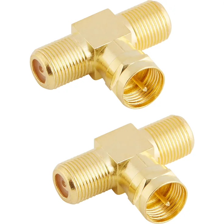 Poppstar 2x SAT TV Coax Verteiler T-Stück (2x F-Buchse auf 1x F-Stecker), F-Adapter Antennen Splitter für Koaxialkabel - Antennenkabel (Antennenadapter Kupplung), vergoldete Kontakte