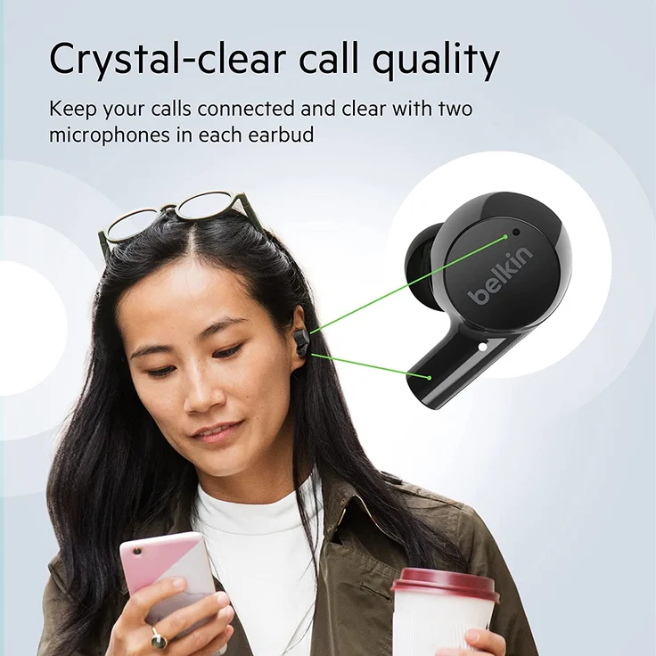 Belkin Soundform Rise AUC004BTBK True Wireless In-Ear-Kopfhörer mit Bluetooth, wasserdicht, schwarz – Bild 7