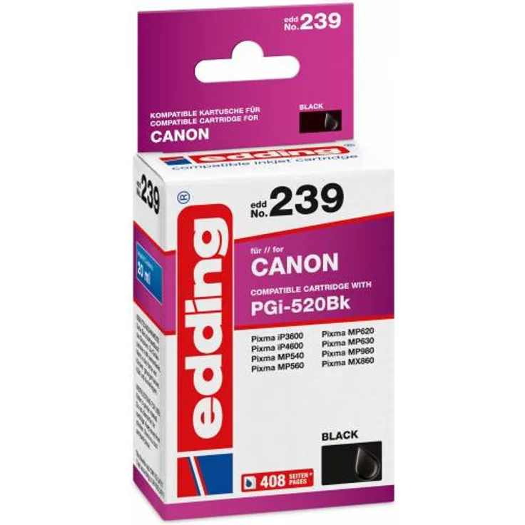 edding Tintenpatrone EDD-239 ersetzt Canon PGI-520BK - Schwarz - 20ml