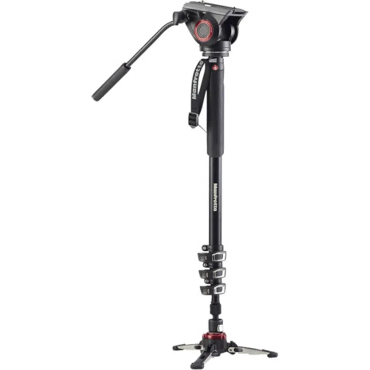 Manfrotto XPRO+ Einbeinstativ (4 Auszüge, Aluminium Video-Einbein, Schnellverschluss, Fluid Videokopf und Basis, für professionelle Videografen und Camcorder bis 5 kg, MVMXPRO500)