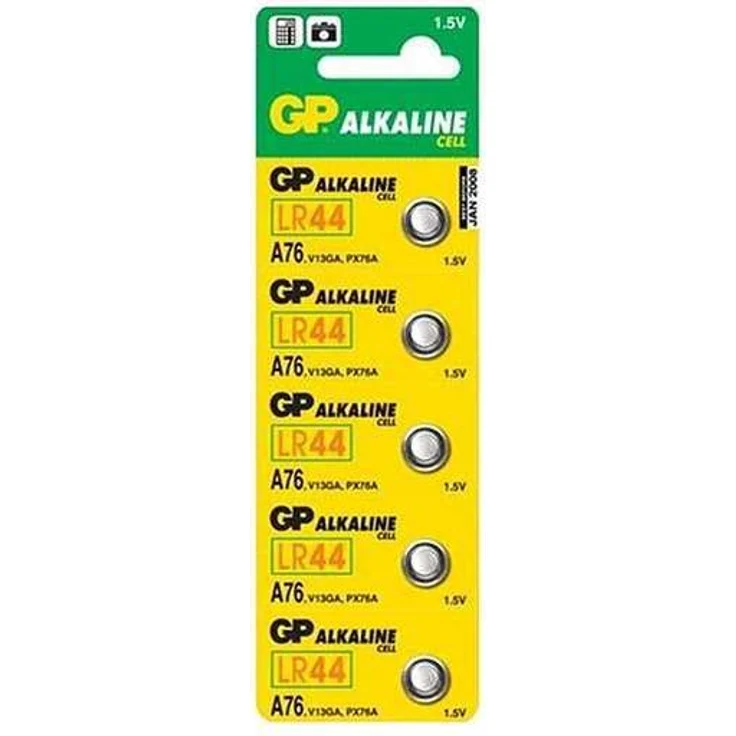 GP Battery LR44 Alkaline Knopfzelle 76A 5er Blister – Bild 1