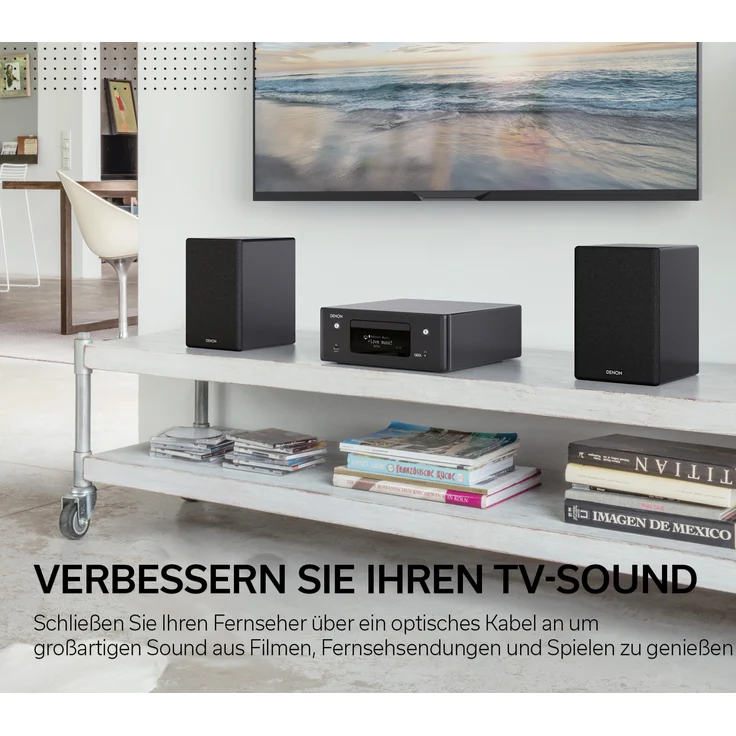 Denon OL N-10 Kompaktanlage, HiFi Verstärker, CD-Player, Internetradio, Musikstreaming, HEOS Multiroom, Bluetooth & WLAN, AirPlay 2, Alexa Kompatibel, 2 Optische TV-Eingänge, mit Lautsprecher, weiß – Bild 9