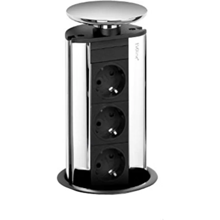 Schulte Steckdosenleiste EVOline Port Cuisine | 3x Schuko-Steckdose | 1 Stück | Wippdeckel Edelstahl | 159310021600