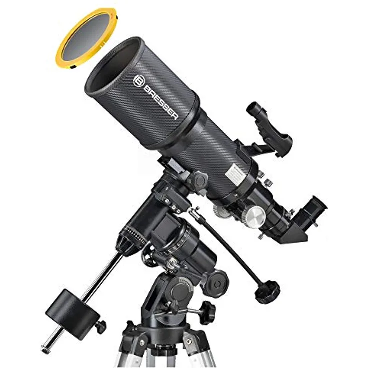 Bresser Teleskop Polaris 102-460 EQ3 für Nacht und Sonne mit hochwertigem Objektiv Sonnenfilter zur gefahrlosen Beobachtung der Sonne im Weisslicht