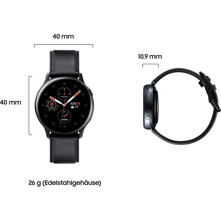 Samsung Galaxy Watch Active 2 Smartwatch GPS + LTE, Unisex, 40mm, Edelstahlgehäuse, Lederarmband, Schwarz – Bild 7