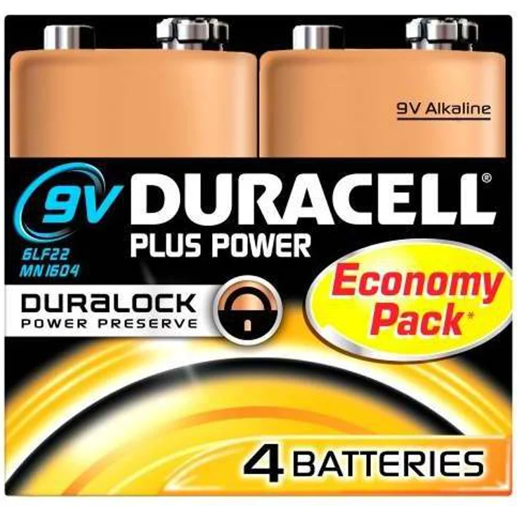 Duracell Plus 9V Block Alkaline Batterien 6LR61, 4er Pack – Bild 1