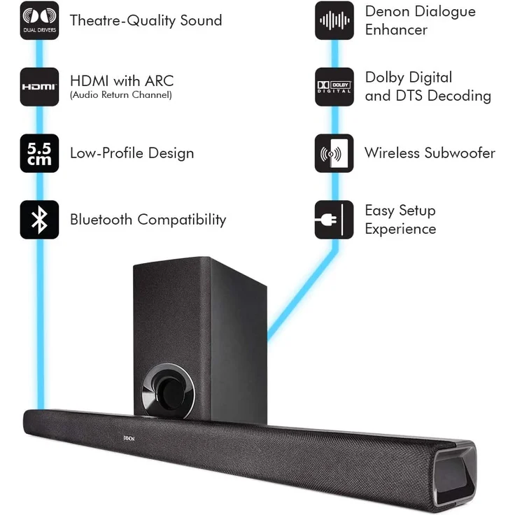 Denon DHT-S316BKE2 2.1 Soundbar mit Subwoofer, kabellos/kabelgebunden, geeignet für TV, schwarz (2019) – Bild 7