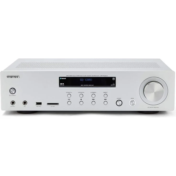 Aiwa AMU-120BTSR Vollverstärker, AV-Empfänger, mit Bluetooth 5.0, 120 W, USB-Anschluss, SD-Kartenleser, silber – Bild 4