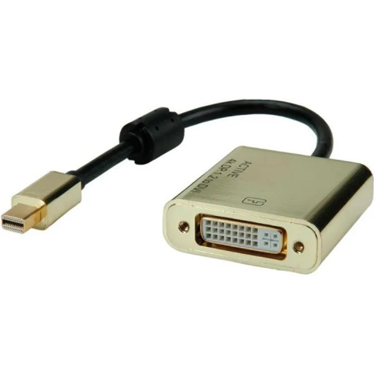 ROLINE GOLD 4K Mini DisplayPort-DVI Adapter, Aktiv, v1.2 , Mini DP ST - DVI BU (12.03.3176)