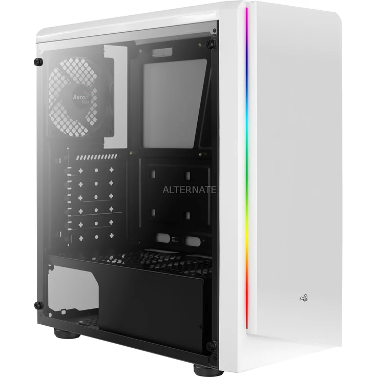 Aerocool RIFT, ATX-PC-Box, RGB 13-Modi, Seitenwand, 12-cm-Lüfter,weiß – Bild 1