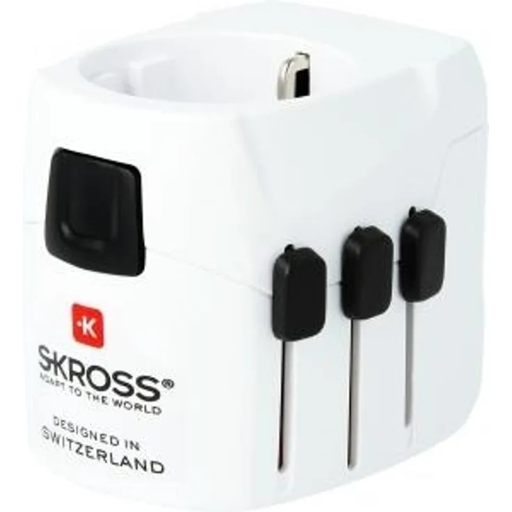 SKROSS PRO Light: 3-Pol-Weltreiseadapter für Reisende aus Europa (Schuko-Standard) mit patentiertem Länderschiebersystem für Reisen in über 100 Länder (USA, UK, Australien, China, …)