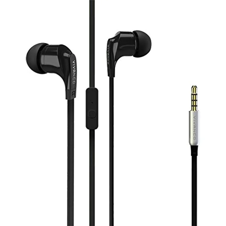 Vivanco Talk In-Ear Stereo Headset mit Mikrofon, Kopfhörer, Ohrhörer für Smartphone, Handy, MP3-Player, mit Fernbedienung und 3,5 mm Klinkenstecker schwarz – Bild 1