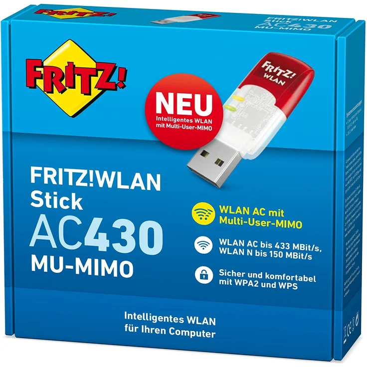 AVM FRITZ!WLAN Stick AC 430 MU-MIMO (bis zu 433 MBit-s, Dualband-WLAN für 2,4-GHz- oder 5-GHz-Verbindungen, Multi-User-MIMO, WPA2) – Bild 3