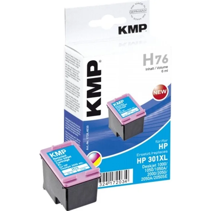 KMP Druckerpatrone für HP 301 XL 3-Farbig - Kompatibel - Tintenpatrone für HP Deskjet 2050 - Color - Office Druckerzubehör
