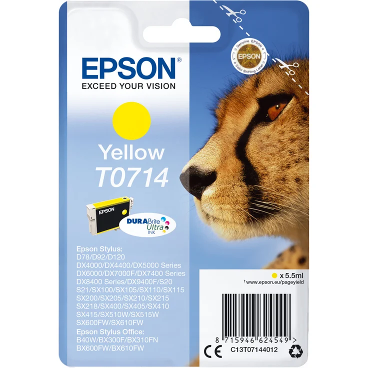 Epson T0714 Tinte Gepard, wisch- und wasserfeste (Singlepack) gelb – Bild 1