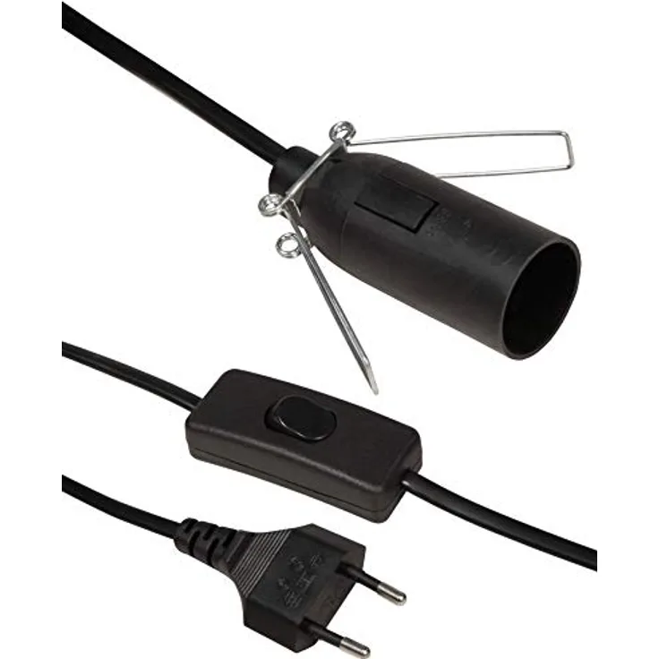 MC POWER - Euro Netzkabel Anschlusskabel | Schnurschalter und E14 Fassung, 3,5m | ideal für Lampen und Leuchten | Renovierfassung (schwarz)