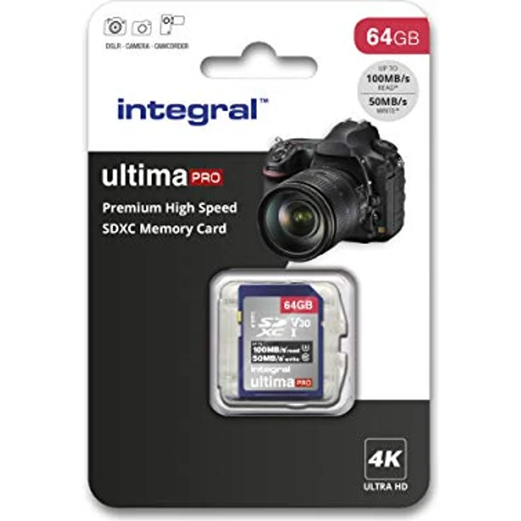 Integral SD-Karte 256 GB, Premium 4K, SDXC Schnellspeicherkarte bis zu 100 MB-s, V30, UHS-I, U3 64 GB 64 GB – Bild 1