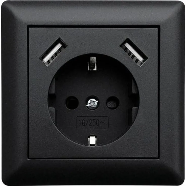 LEDmaxx USB1002 1fach Unterputz-Steckdose mit USB, erhöhter Berührungsschutz Schwarz