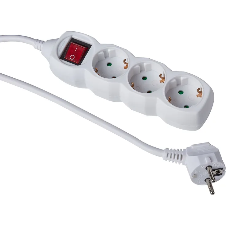 EMOS P1323 R Steckdosenleiste mit Schalter, 3 m Kabel, weiß, 1,5 mm, 3-Fach Schuko Mehrfachsteckdose, 3680 W, 250 V