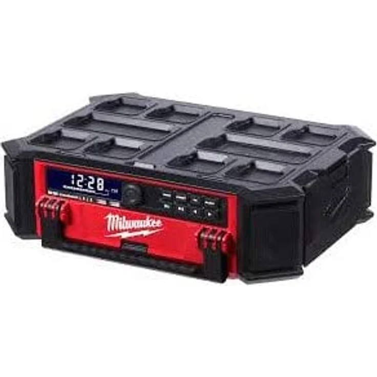 Milwaukee M18PRCDAB+-0 Baustellenradio mit Bluetooth, geeignet für Outdoor, spritzwassergeschützt, rot, schwarz – Bild 4
