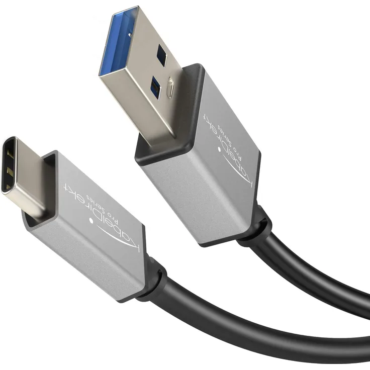 KabelDirekt - USB A 3.0 auf USB C Kabel - 2m - (SuperSpeed Datenkabel und Ladekabel, geeignet für Smartphones und Tablets mit USB C Anschluss, schwarz-Space Grey) - PRO Series