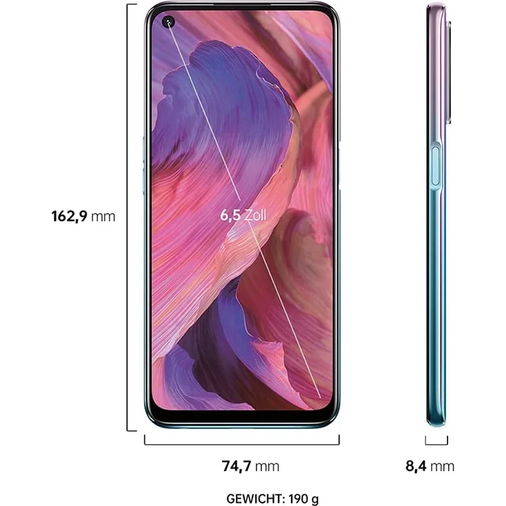 Oppo A54 5G Smartphone 16,5cm (6,5 Zoll) LTPS-Display, 64GB interner Speicher, 4GB RAM, Dual-SIM, Android 11, Fanstastic Purple – Bild 7