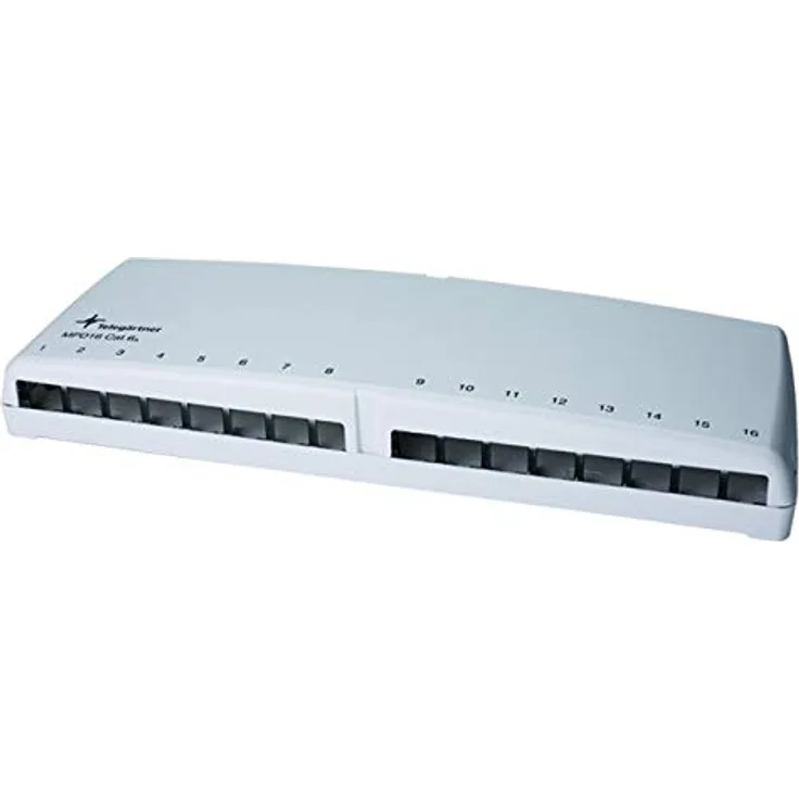 Telegärtner Modulträger,Patchpanel,f. 16xAMJ/AMJ-S-Mod./Kupp.,PVC,Tisch/Wandgehäuse (Keystone), TH35/AP (H02000A0107)